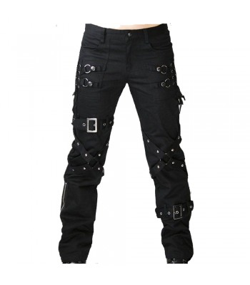 Men Gothic Trouser Black Chrome Trousers Punk Rock Studs Metal And Chain Trouser